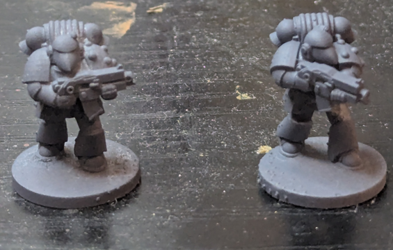 Grey primed Crimson Fists miniatures