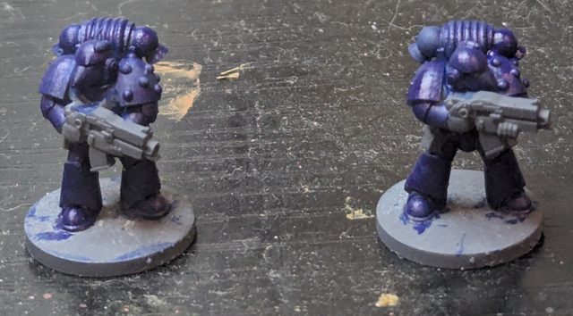 Crimson Fists with blue basecoat applied